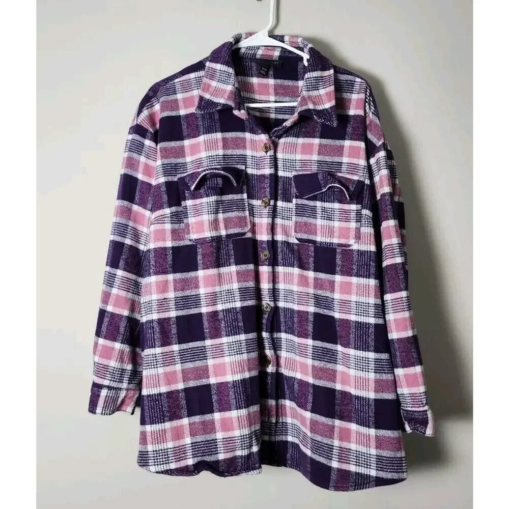 Lane Bryant Plaid Shacket‎ Plus Size 18/20 2X Pink Purple Button Front